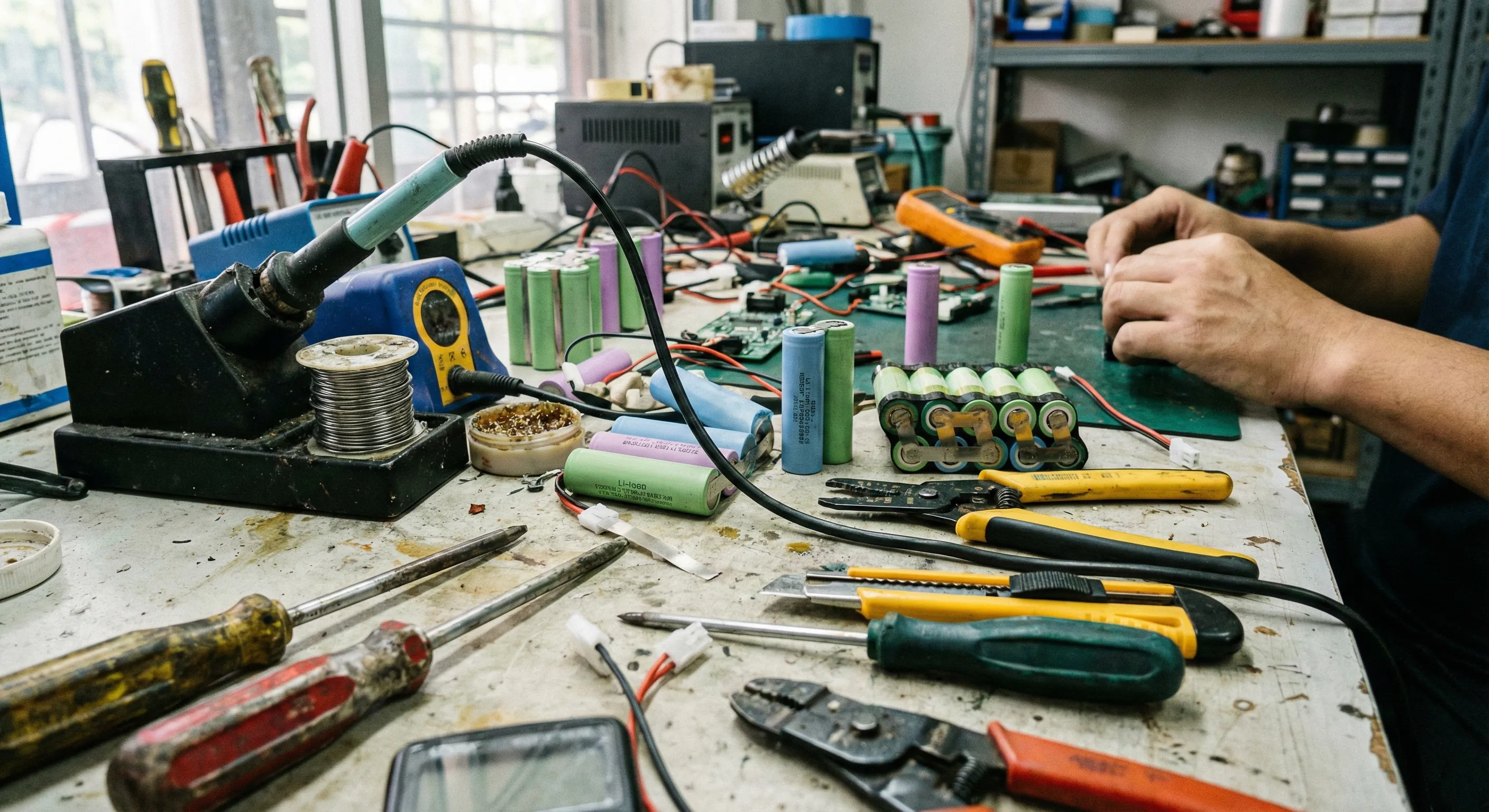 Atelier de réparation de batteries électriques.
